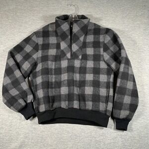 Vintage St. John's Bay Sweatshirt Mens Medium Gray Plaid 1/4 Zip Fleece Pullover